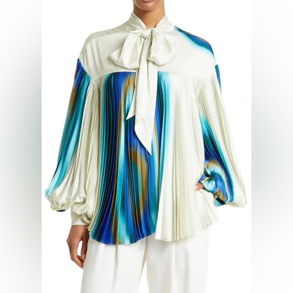 ALEMAIS Una Tie Neck Pleated Blouse